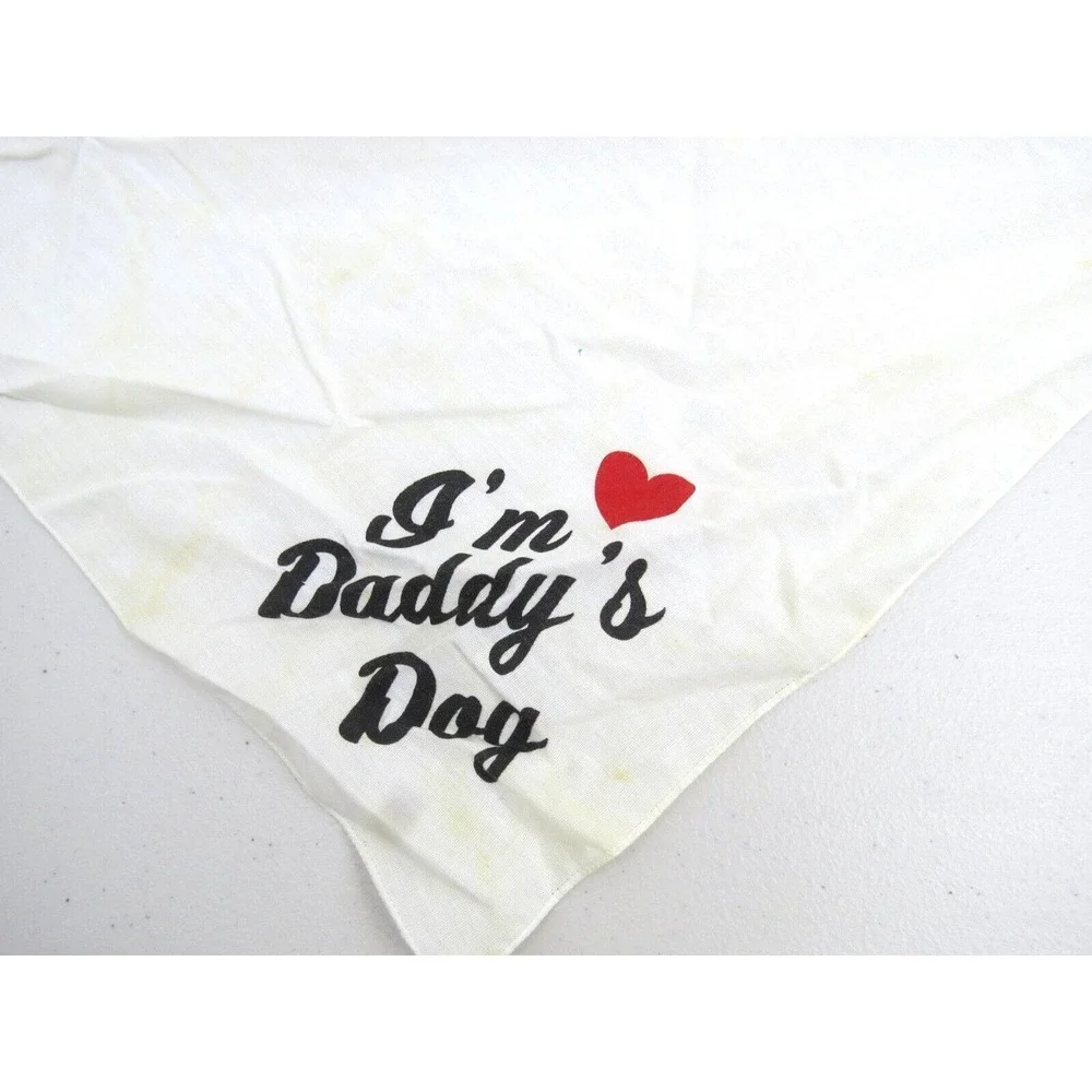 Vintage Dog Bandana I'm Daddy's Dog Love Heart 30 Inches Long White
